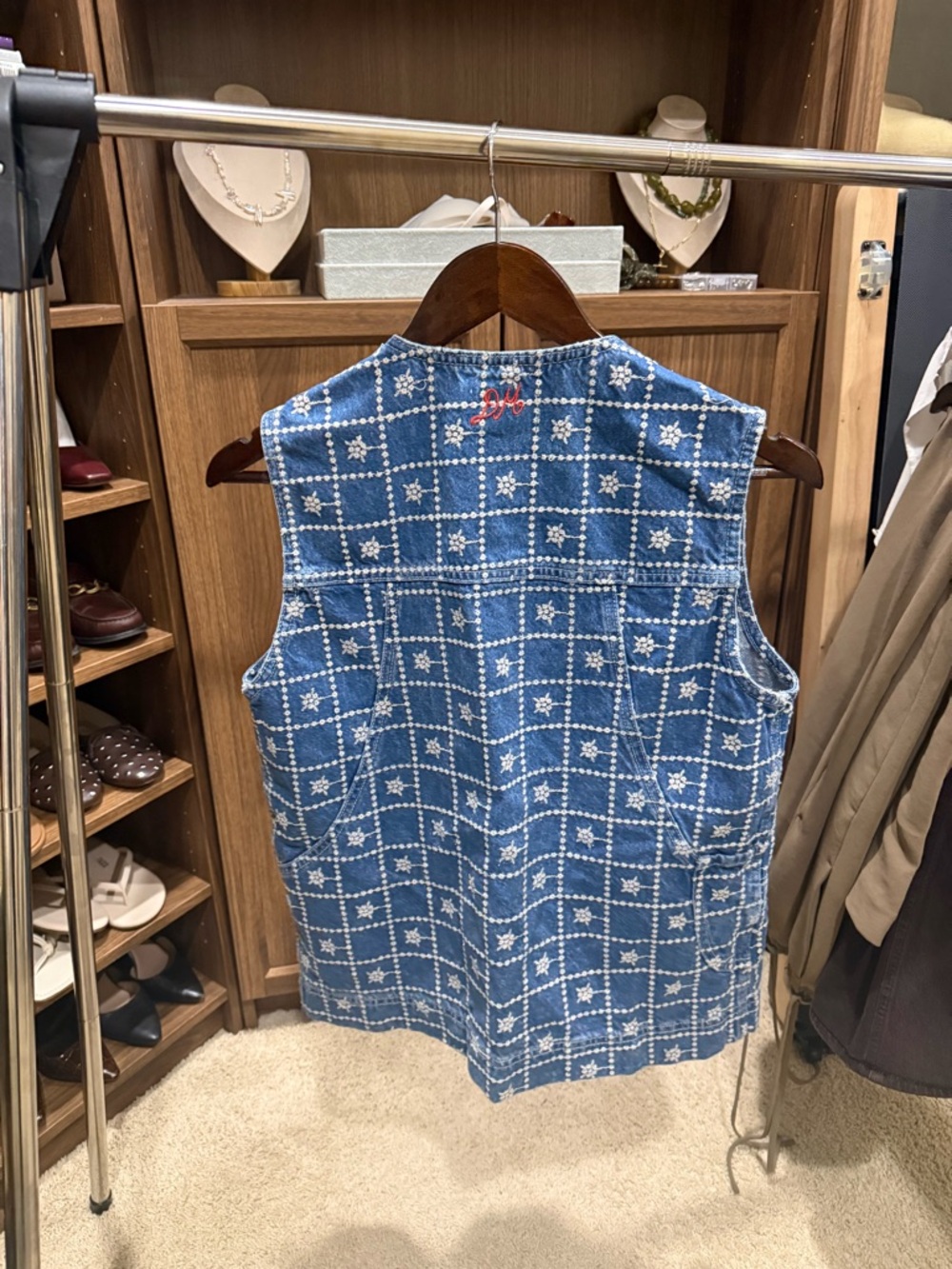 Damsom Madder Embroidered Tie-Front Denim Vest - Picture 6 of 8